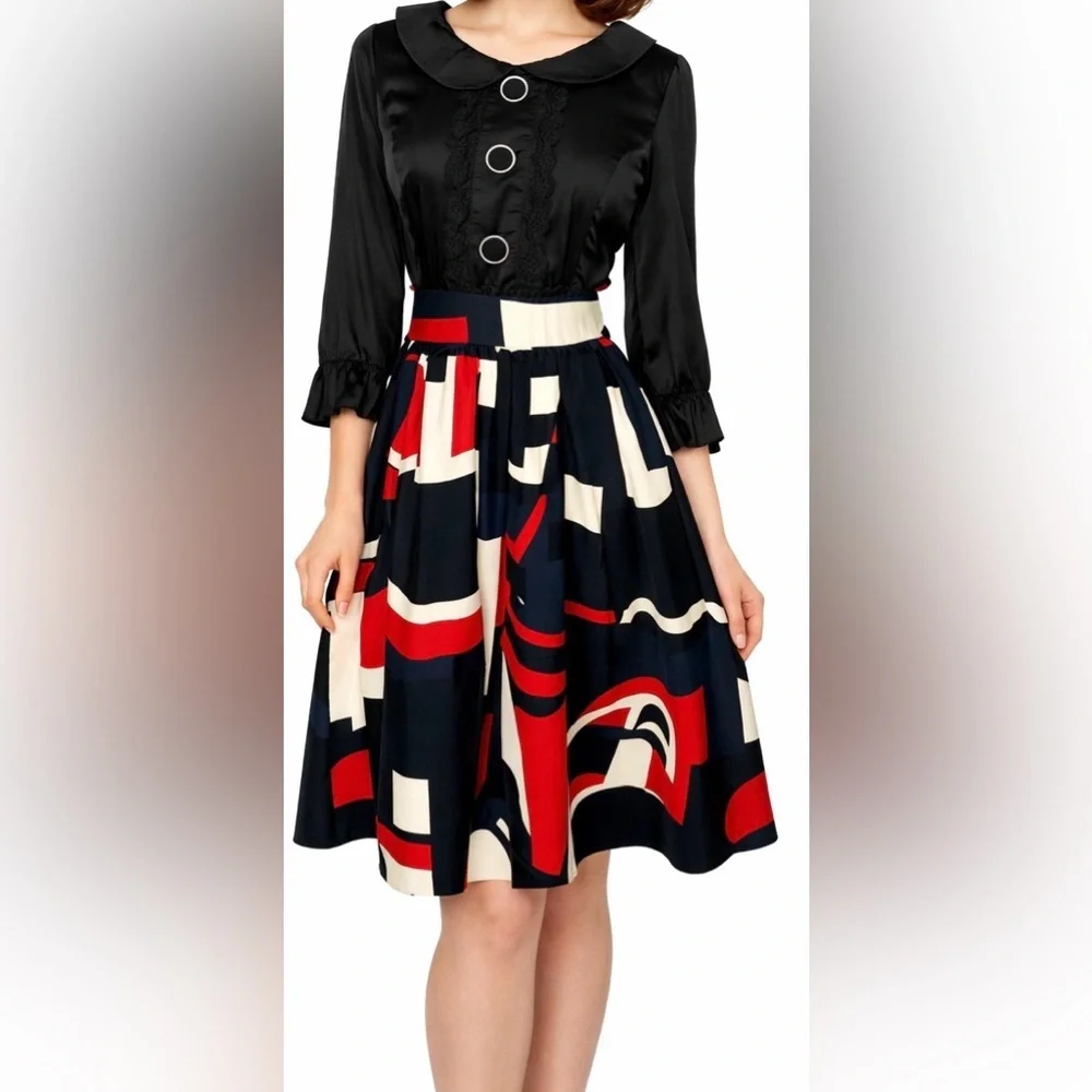 Vintage Rockabilly‎ Swing Dress Abstract Graphic Print Retro Pinup Size M - Picture 2 of 4